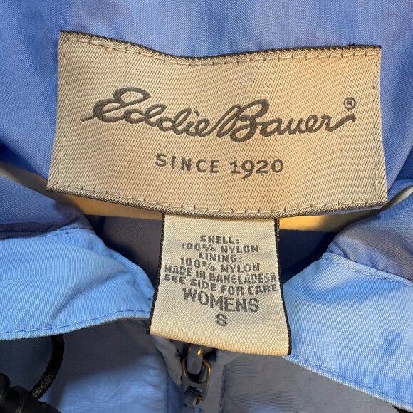 Eddie Bauer Womens Blue Small Nylon Hooded Jacket Lightweight Rain Vintage - Picture 2 of 9
